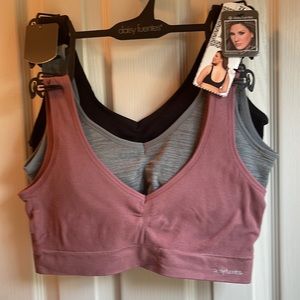 NWT DAISY FUENTES COMFORT WIRE-FREE 3 BRA SET - SZ 2X MAUVE, GRAY, BLACK